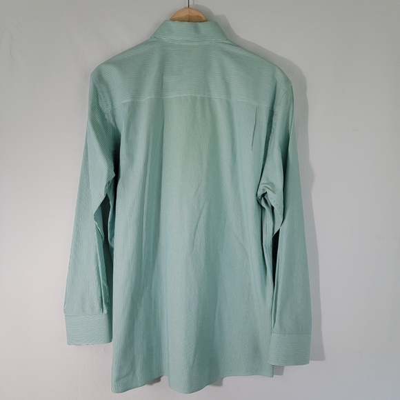 TATTERSALL London Men Button Down Shirt Sz 161/2 Green/White Stripe 100% Cotton - Picture 2 of 10